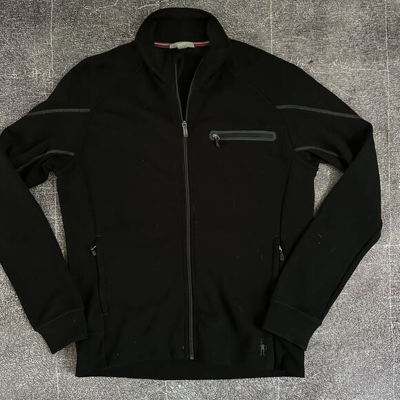 Men's Smartwool Merino Wool Black Gray Full Zip Active Fleece Light Jacket Sz L - Picture 1 of 4